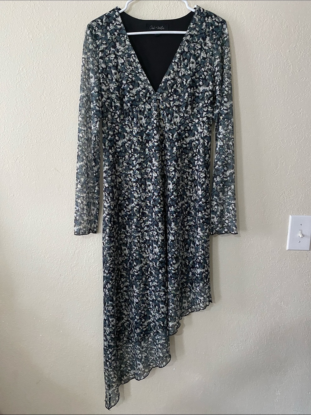 Oak & Trellis Sheer Chic Asymmetrical V-Neck Dress - Picture 2 of 14